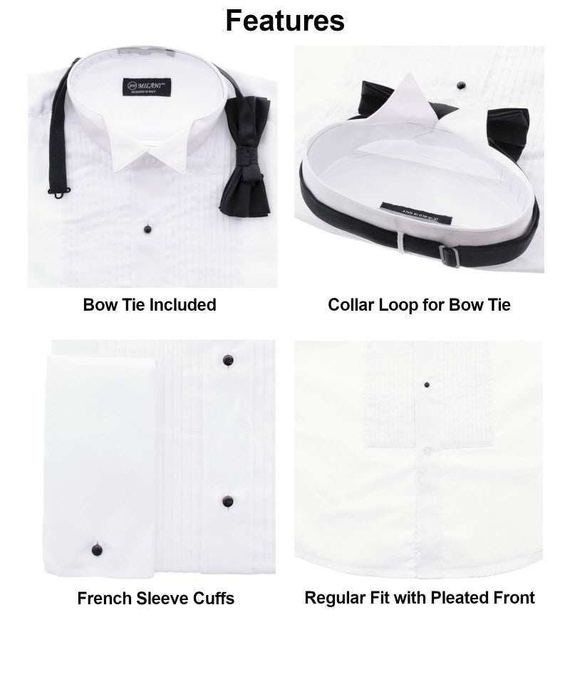 Milani Men's Tuxedo Shirt with French Cuffs and Bow Tie 17", 34/35 White - Image 2